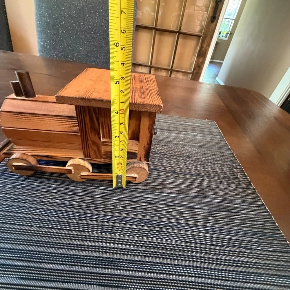 Vintage Wooden Train Locomotive Coaster Set Rustic Caddy 7 Piece